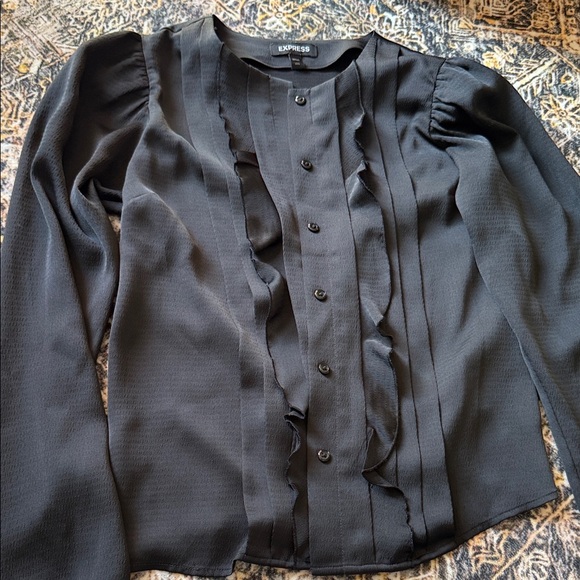 Express Black Button-Up Ruffle Top - Picture 5 of 5